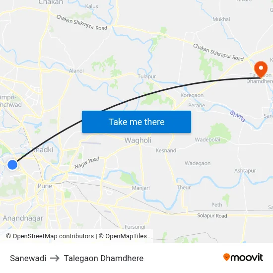 सानेवाडी to तालेगाव धामधेरे map