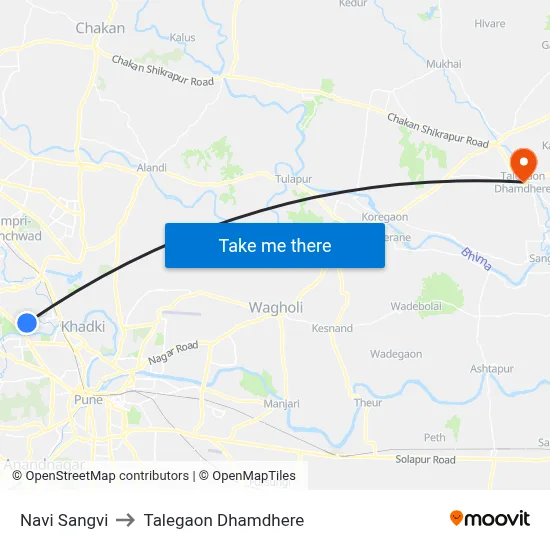 नवी सांगवी to तालेगाव धामधेरे map