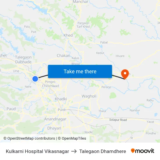 कुलकर्णी हॉस्पिटल विकासनगर to तालेगाव धामधेरे map