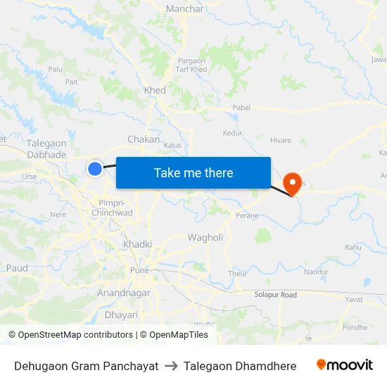 देहूगाव ग्राम पंचायत to तालेगाव धामधेरे map