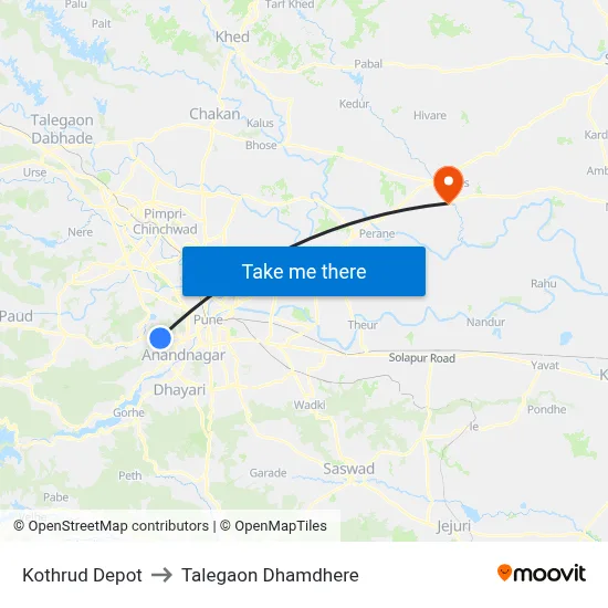 कोथरुड डिपो to तालेगाव धामधेरे map