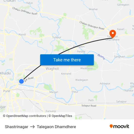 शास्त्रीनगर to तालेगाव धामधेरे map