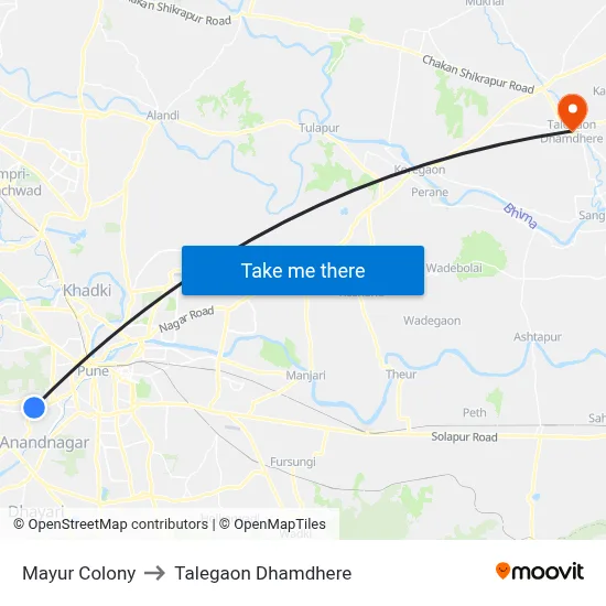 मयूर कॉलोनी to तालेगाव धामधेरे map