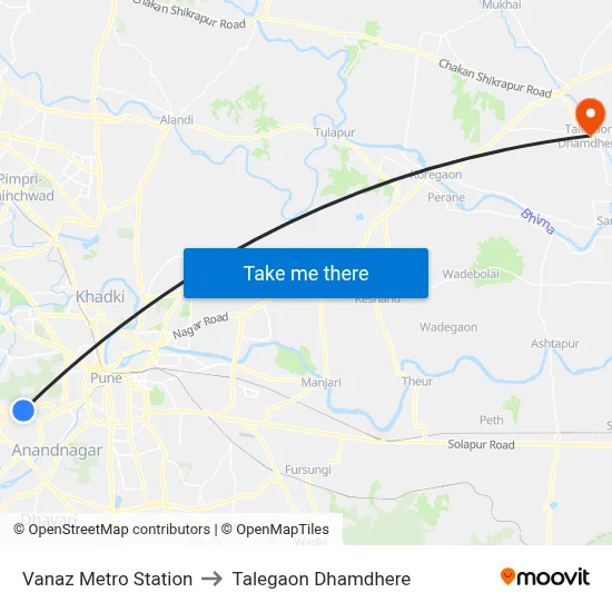 Vanaz Metro Station to तालेगाव धामधेरे map