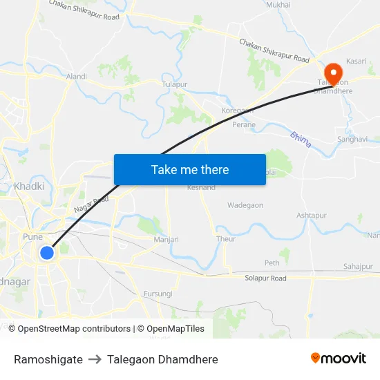 रामोशीगेट to तालेगाव धामधेरे map