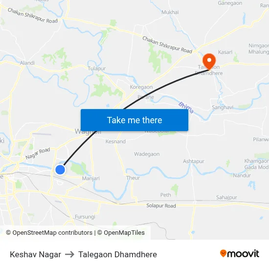 केशव नगर to तालेगाव धामधेरे map