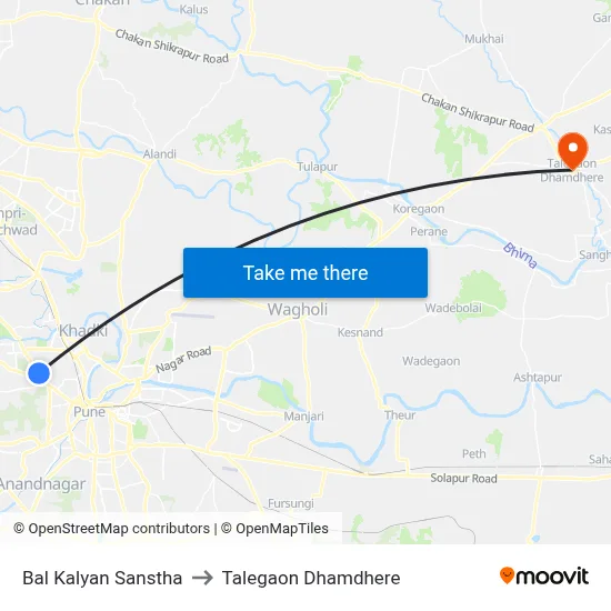 बाल कल्याण संस्था to तालेगाव धामधेरे map