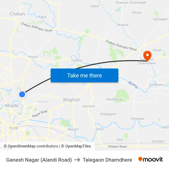 गणेश नगर (आलंदी रोड) to तालेगाव धामधेरे map