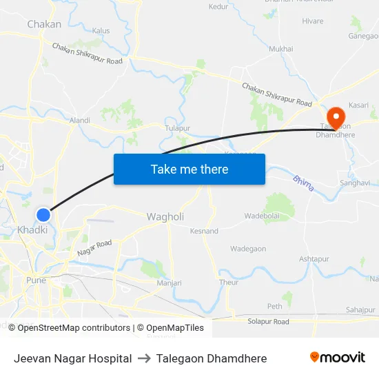 जीवन नगर हॉस्पिटल to तालेगाव धामधेरे map