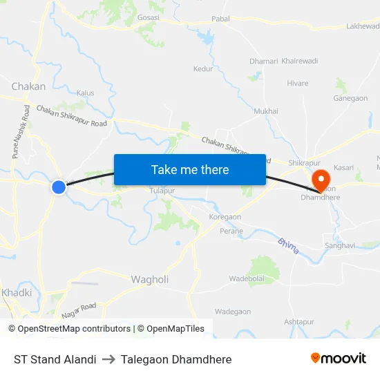 एसटी स्टैंड आलंदी to तालेगाव धामधेरे map