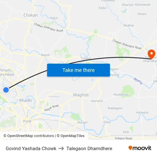 गोविंद यशदा चौक to तालेगाव धामधेरे map