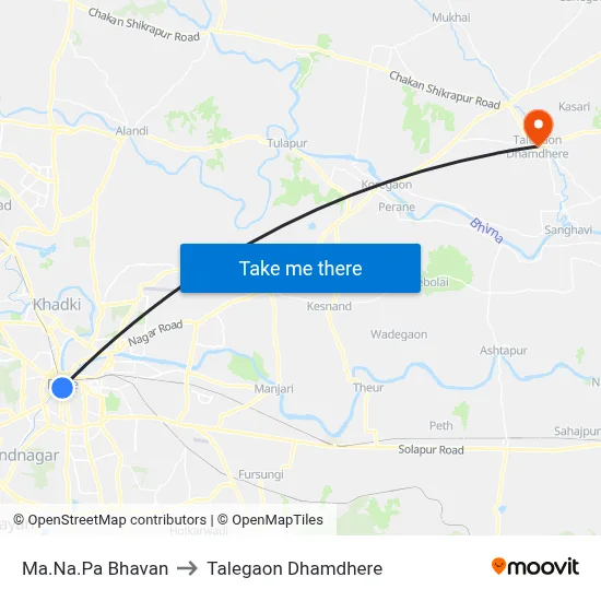 म.न.पा. भवन to तालेगाव धामधेरे map