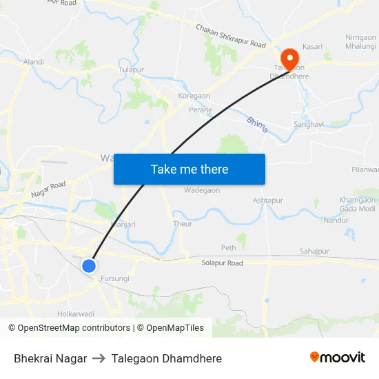 भेकराईनगर डेपो to तालेगाव धामधेरे map