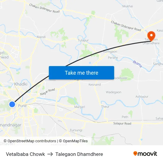 वेतालबाबा चौक to तालेगाव धामधेरे map