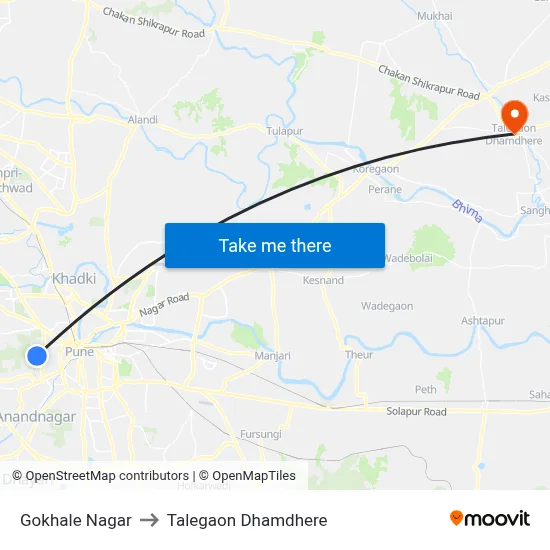 गोखले नगर to तालेगाव धामधेरे map