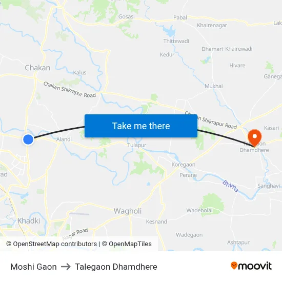 मोशी गाँव to तालेगाव धामधेरे map