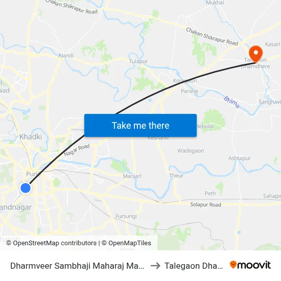 धर्मवीर संभाजी महाराज म.न.पा स्कूल to तालेगाव धामधेरे map