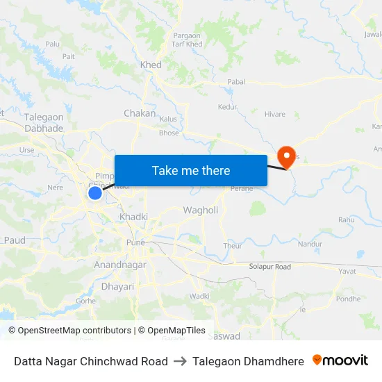 दत्त नगर चिंचवड रोड to तालेगाव धामधेरे map