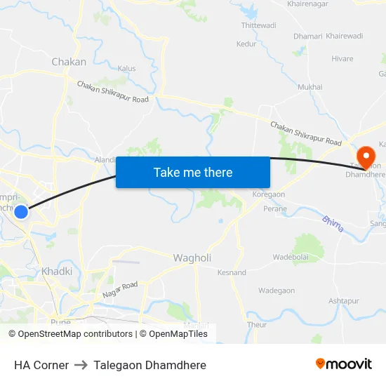 एचए कॉर्नर to तालेगाव धामधेरे map