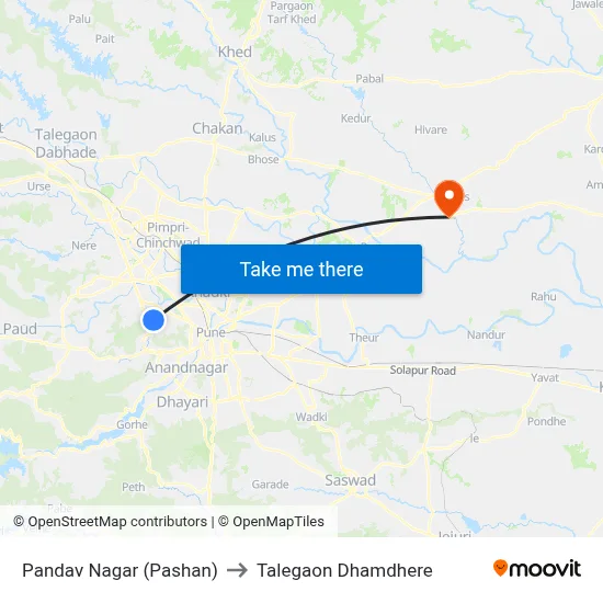 पांडव नगर (पाषाण) to तालेगाव धामधेरे map