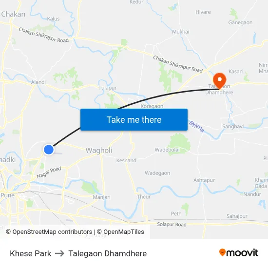 खेसे पार्क to तालेगाव धामधेरे map