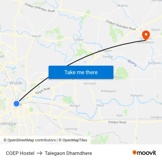 सीओईपी छात्रावास to तालेगाव धामधेरे map