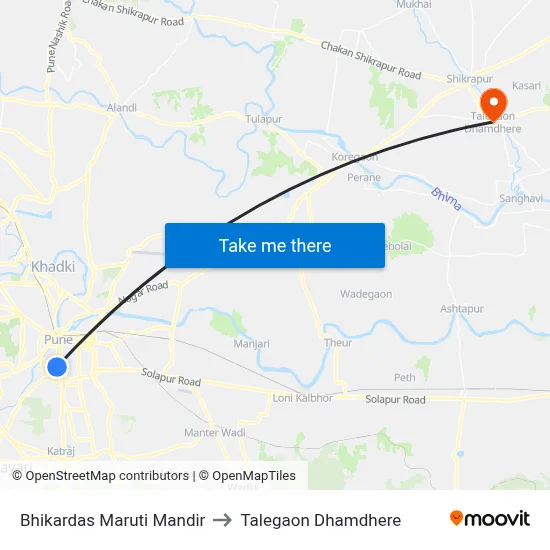 भीकरदास मारुति मंदिर to तालेगाव धामधेरे map