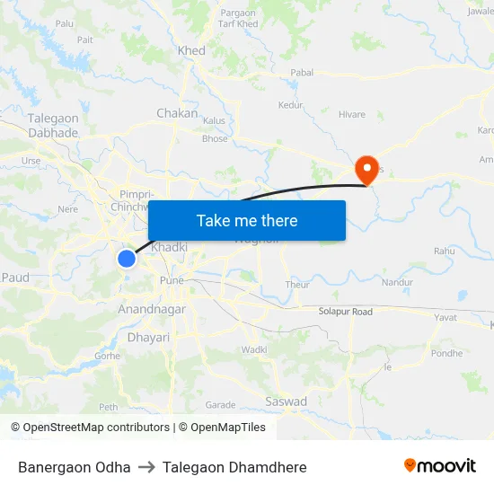 बनेरगाव ओढा to तालेगाव धामधेरे map