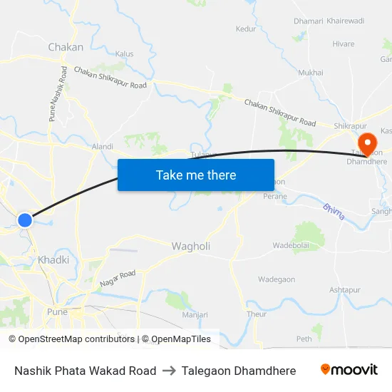 नाशिक फाटा वाकड रोड to तालेगाव धामधेरे map