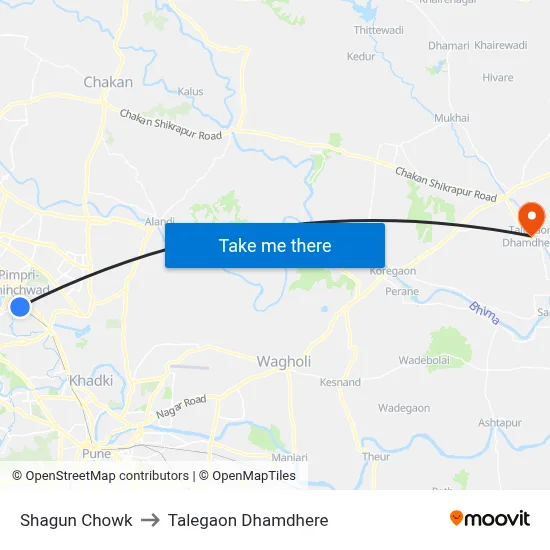 शगुन चौक to तालेगाव धामधेरे map