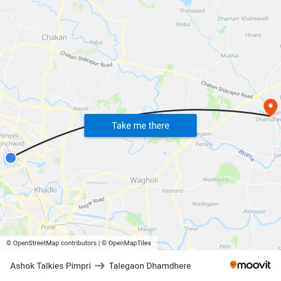 अशोक टॉकीज पिंपरी to तालेगाव धामधेरे map