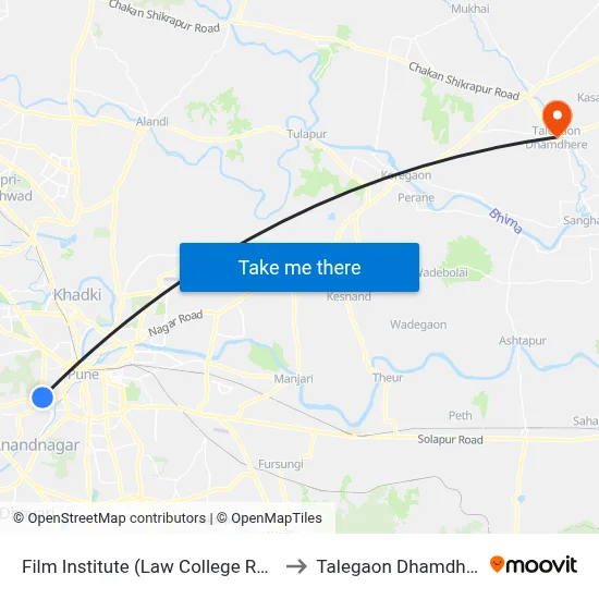 फिल्म इंस्टिट्यूट (लॉ कॉलेज रोड) to तालेगाव धामधेरे map