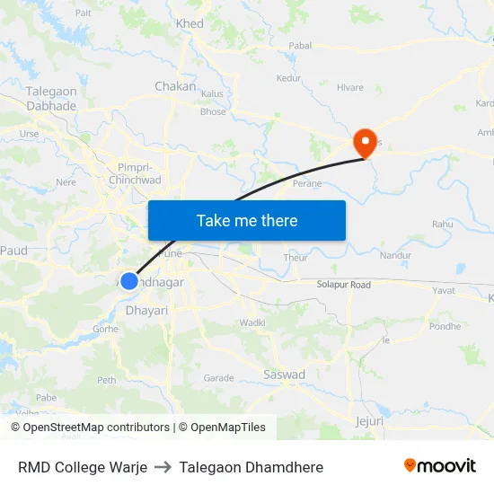 आरएमडी कॉलेज वारजे to तालेगाव धामधेरे map