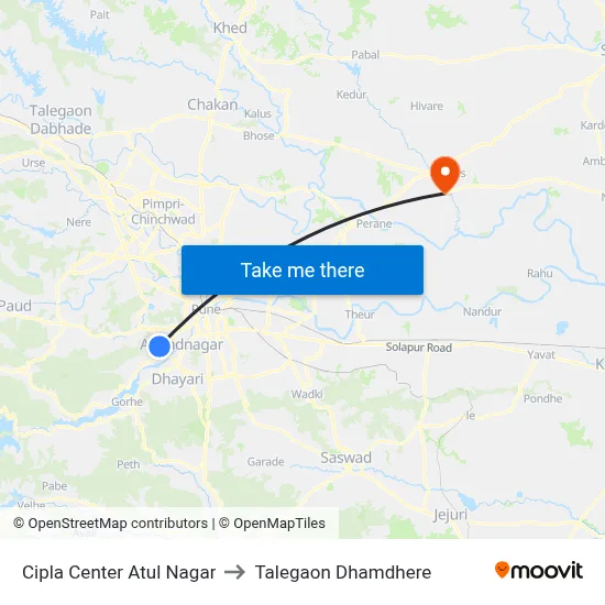 सिप्ला सेंटर अतुल नगर to तालेगाव धामधेरे map