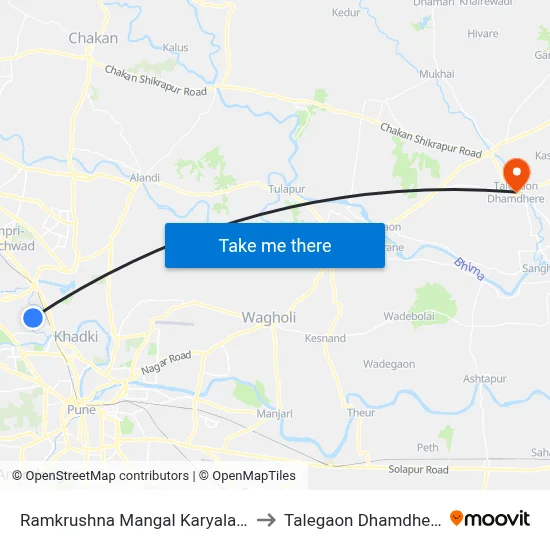 रामकृष्ण मंगल कार्यालय to तालेगाव धामधेरे map