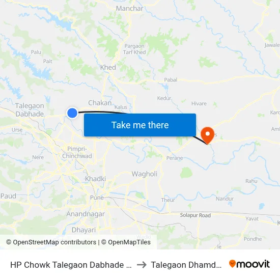 एचपी चौक तळेगाव दाभाडे रोड to तालेगाव धामधेरे map