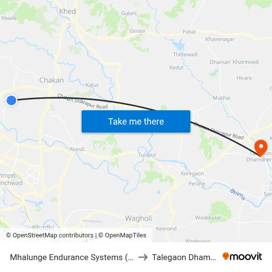 म्हालुंगे एंड्योरेंस सिस्टम्स (चाकण) to तालेगाव धामधेरे map