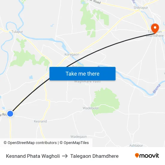 केसनंद फाटा वाघोली to तालेगाव धामधेरे map
