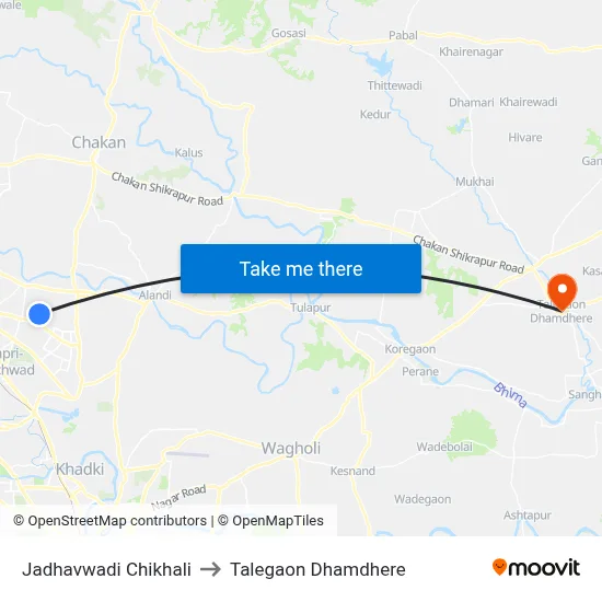 जाधववाडी चिखली to तालेगाव धामधेरे map