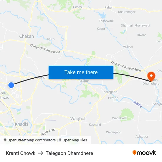 क्रांति चौक to तालेगाव धामधेरे map