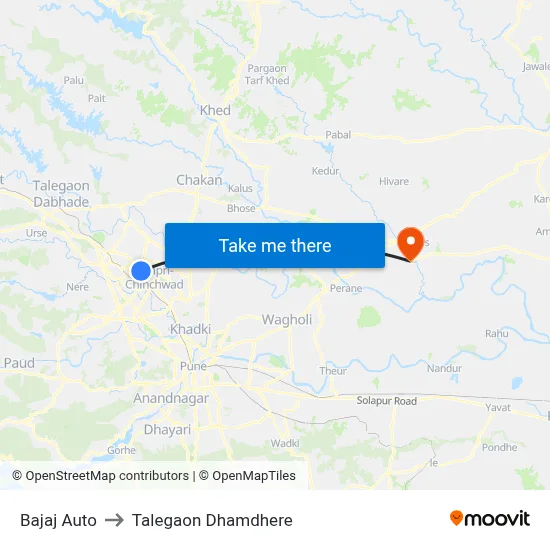 बजाज ऑटो to तालेगाव धामधेरे map