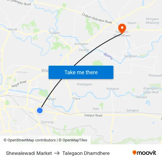 शेवाळेवाडी मार्केट to तालेगाव धामधेरे map
