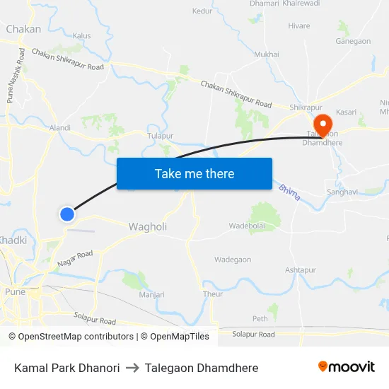 कमल पार्क धानोरी to तालेगाव धामधेरे map