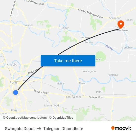 स्वारगेट डेपो to तालेगाव धामधेरे map