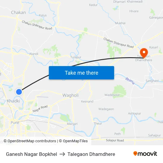 गणेश नगर बोपखेल to तालेगाव धामधेरे map