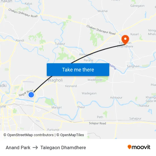 आनंद पार्क to तालेगाव धामधेरे map