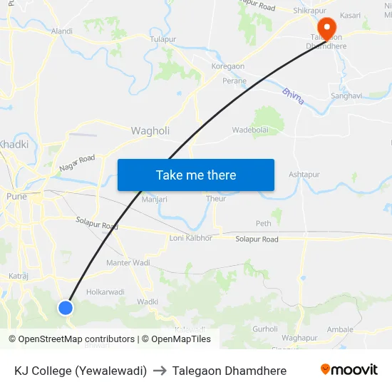 केजे कॉलेज (येवलेवाडी) to तालेगाव धामधेरे map
