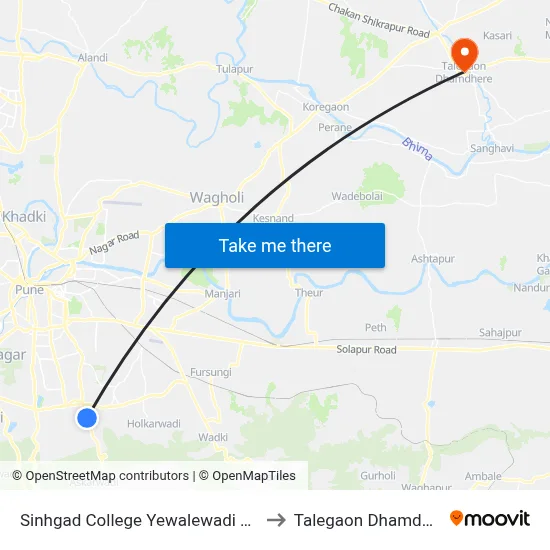 सिंहगड कॉलेज येवलेवाड़ी रोड to तालेगाव धामधेरे map
