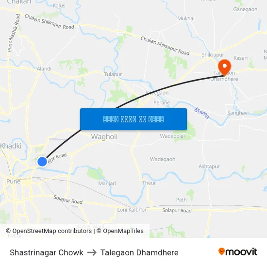 शास्त्रीनगर चौक to तालेगाव धामधेरे map