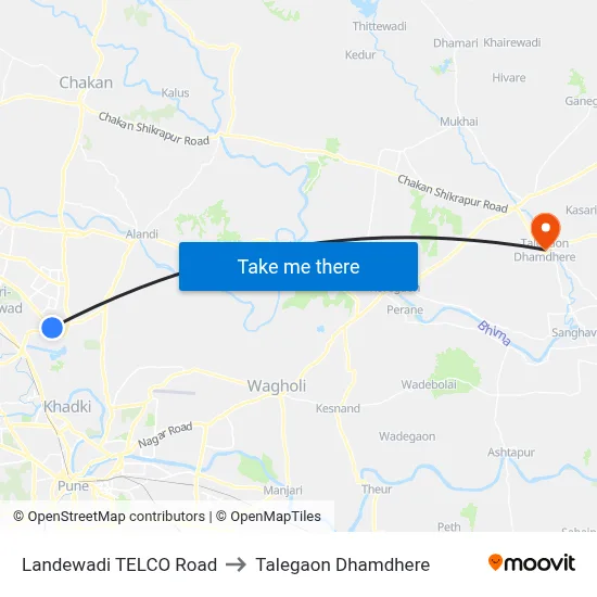 लांडेवाडी टेल्को रोड to तालेगाव धामधेरे map